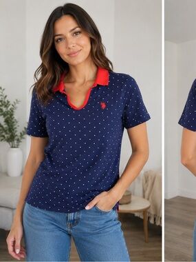U.S. Polo Assn. Navy Polka Dot Polo Shirt | Large